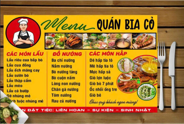 menu quán bia