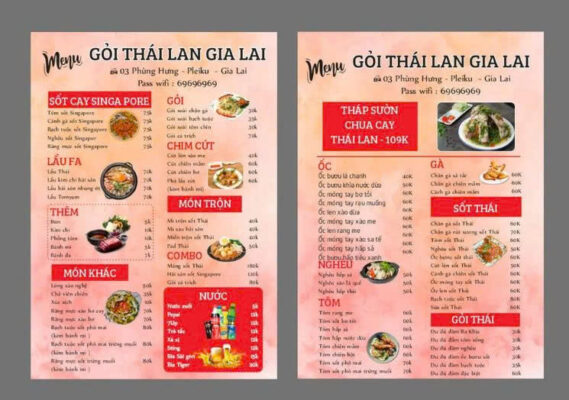 Vector Menu nhà hàng gỏi Thái Lan