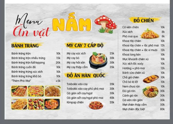 menu đồ uống ăn vặt mới