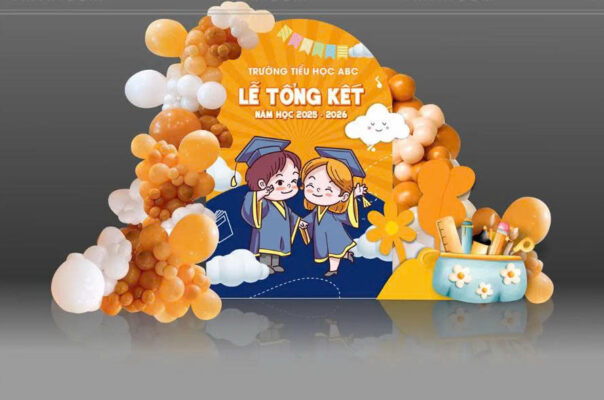 Phông Nền Lễ Bế Giảng Tiểu Học Tông Cam Xanh Đẹp 