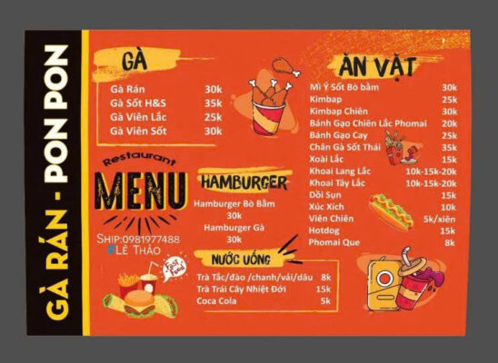 Menu Đồ Ăn Nhanh Gà Rán Chuẩn Hiện Đại Dành Cho Mô Hình Fast Food 2