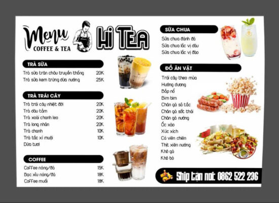 Mẫu Menu Quán Trà Sữa & Cà Phê Hi Tea