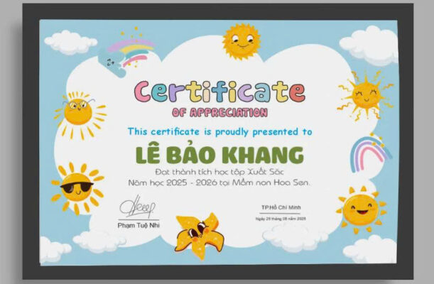 Giấy Khen Mặt Trời Và Cầu Vồng Nổi Bật Cho Trường Học