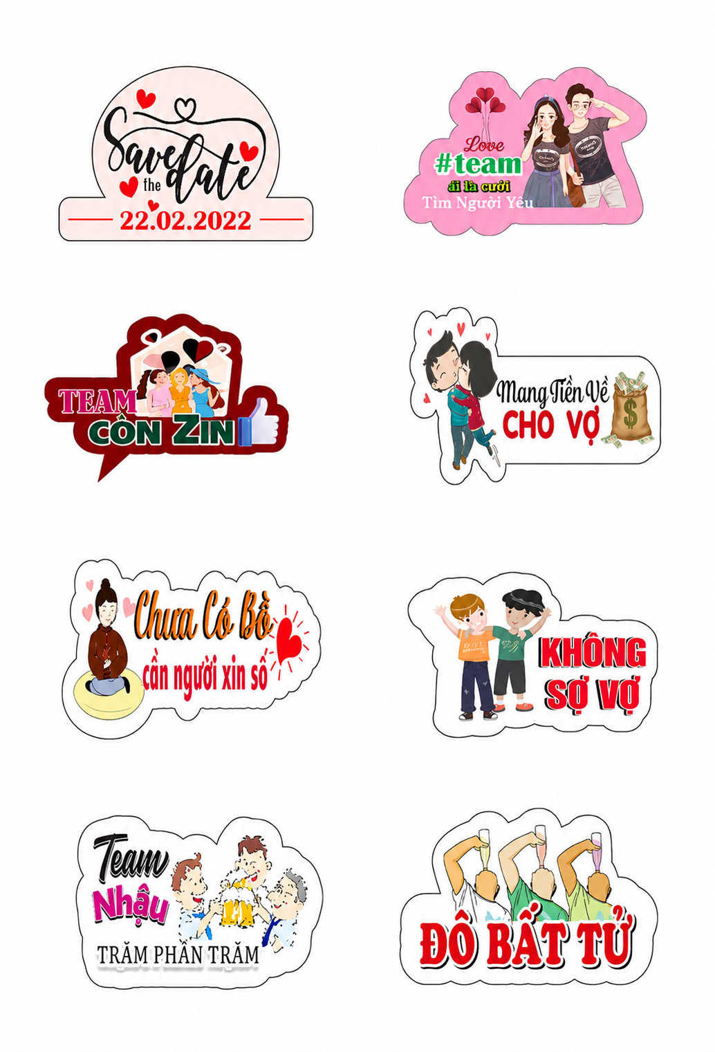 Vector Sticker Hài Hước & Biểu Cảm Phong Cách Việt Nam Đương Đại (AI/EPS)