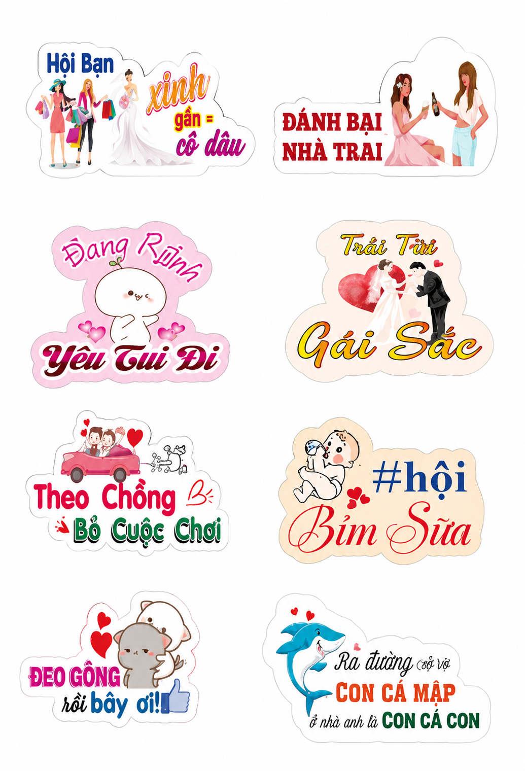 Vector Sticker Cực Hot: Đám Cưới, Tình Yêu, Gia Đình Hài Hước & Dễ Thương (AI/EPS)