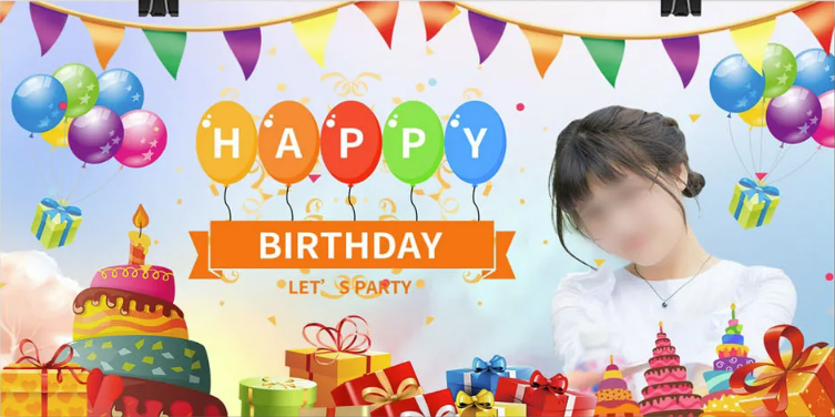 Mẫu Banner Backdrop Chúc Mừng Sinh Nhật Đa Sắc Màu Với Bánh Kẹo & Quà Tặng