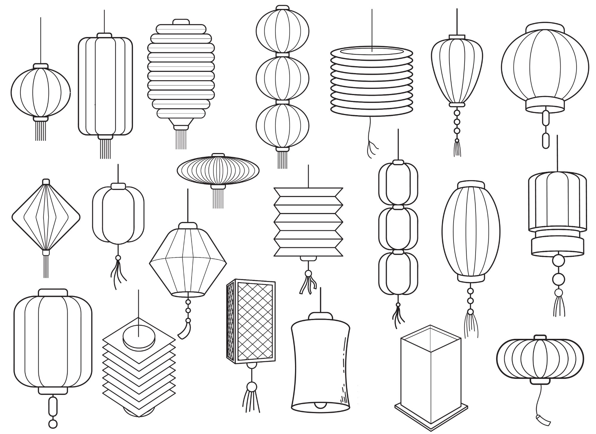 Vector Bộ Đèn Lồng Trang Trí Đa Dạng Mẫu – File Tách Layer Chuẩn In & Thi Công