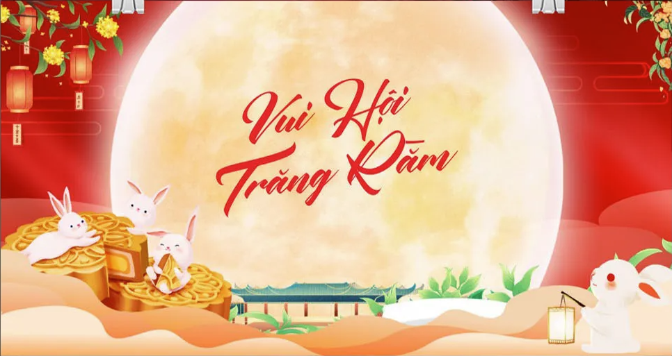 Tải File CDR Vector Backdrop Tết Trung Thu Sống Động Thỏ Ngọc, Đèn Lồng & Bánh Trung Thu Dưới Trăng Vàng
