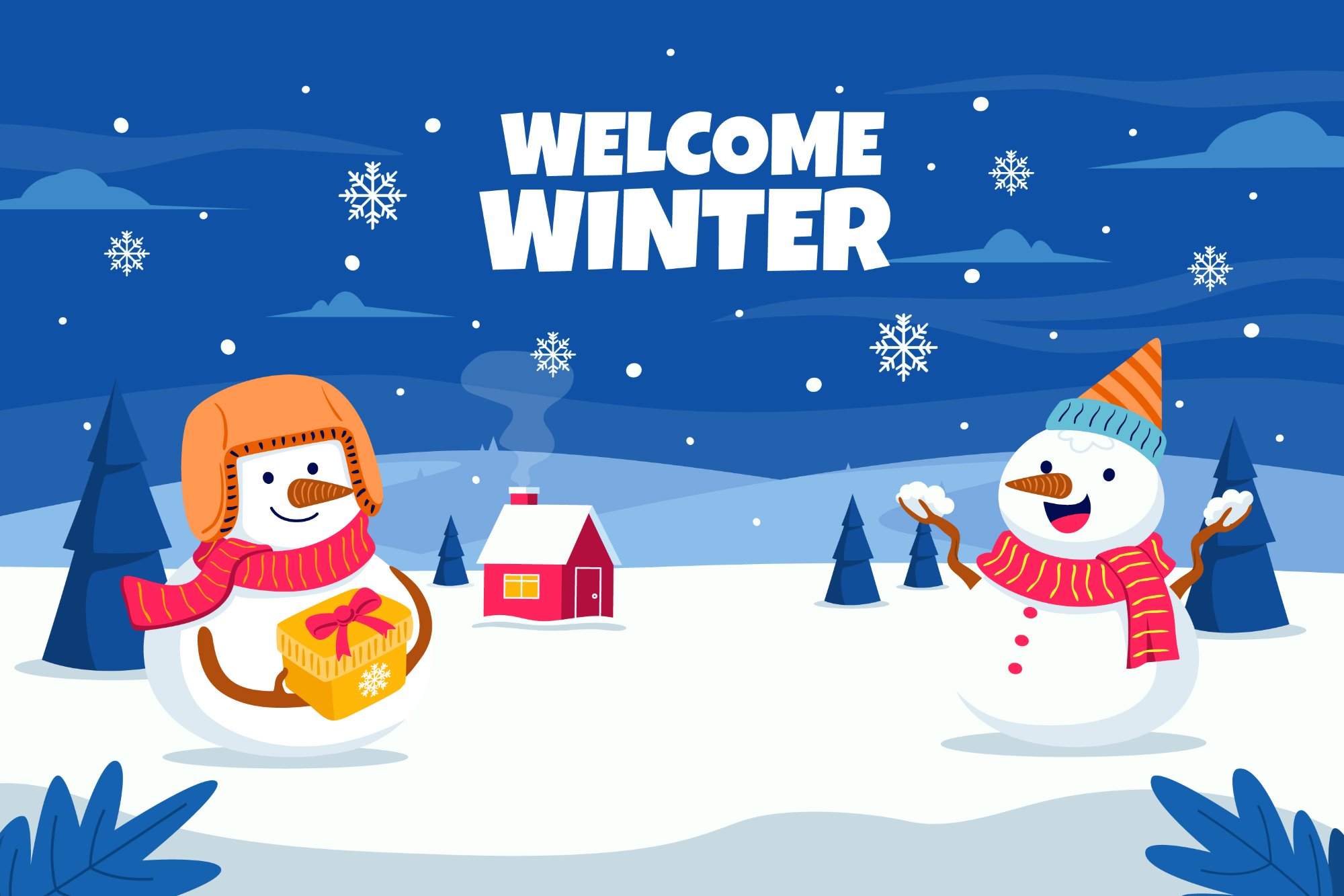 Vector Nền Winter Flat Design Người Tuyết – File Decor & In Ấn Chủ Đề Mùa Đông