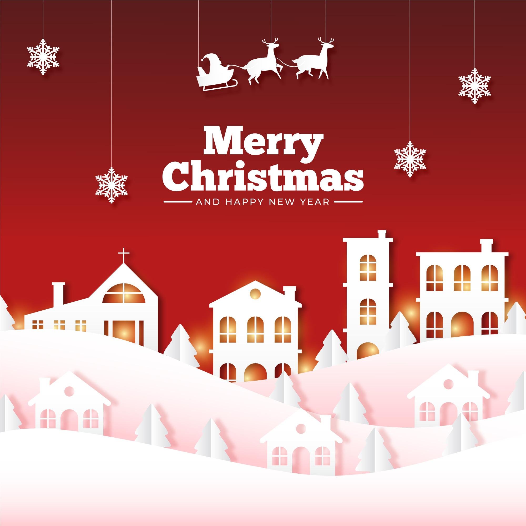 Vector Thị Trấn Giáng Sinh Phong Cách Giấy (Papercraft Christmas Town) – Nét Khép Kín Cắt Laser Layer Art