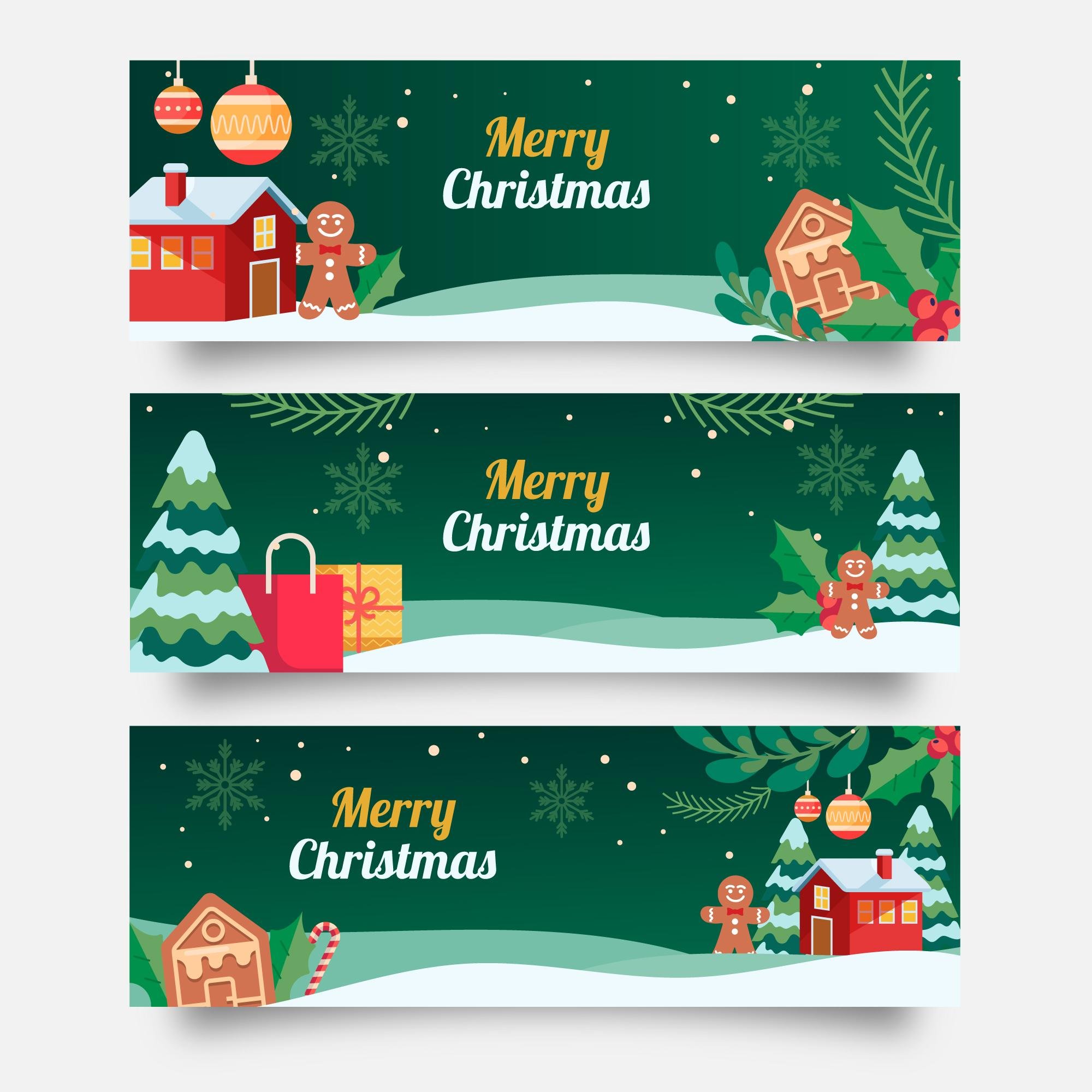 Vector Bộ Banner Giáng Sinh Ngang (Christmas Flat Banners) – Bố Cục Phẳng Chuẩn Quảng Cáo