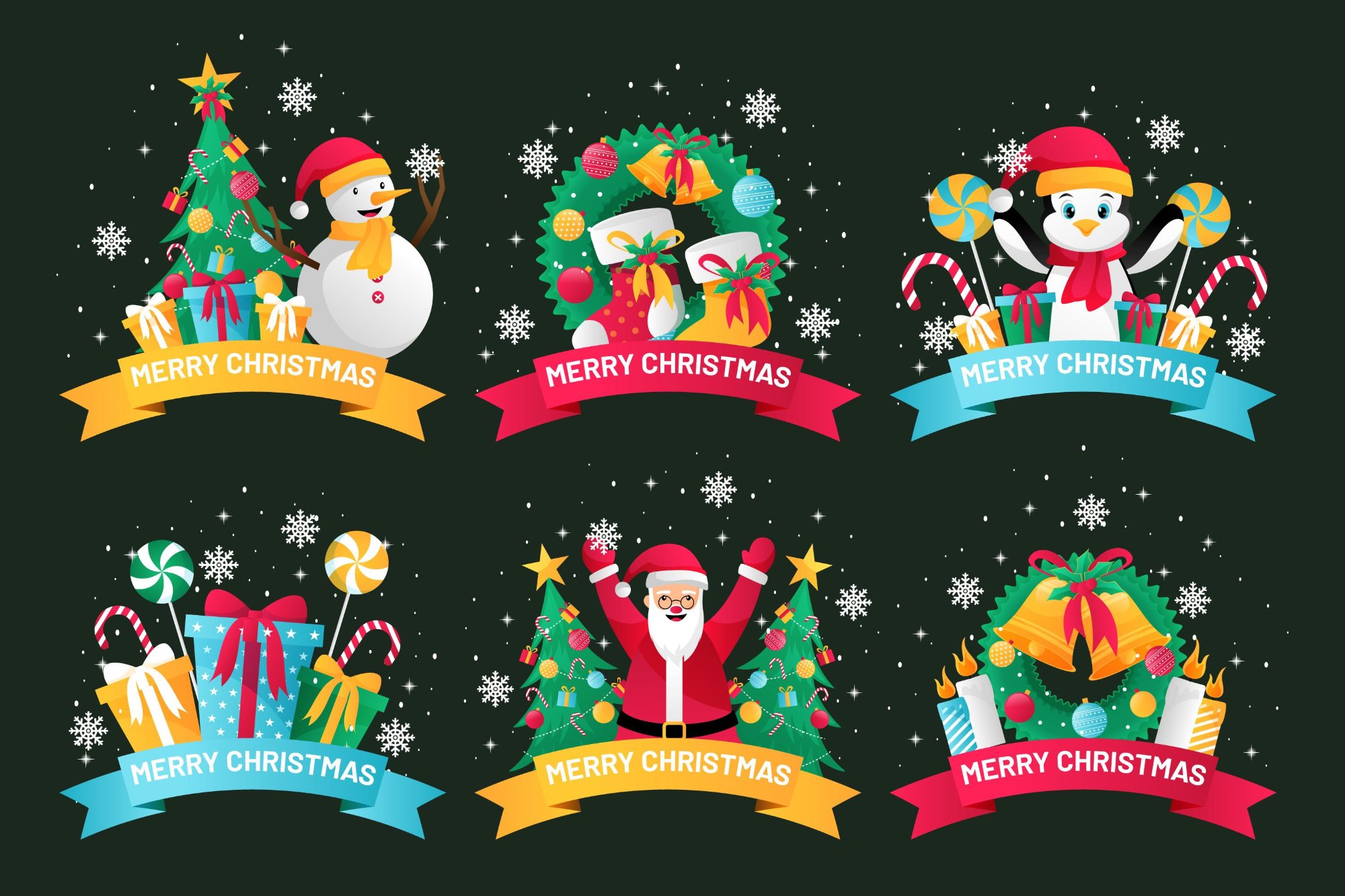 Vector Bộ Sưu Tập Huy Hiệu Giáng Sinh Gradient (Christmas Gradient Badges) – Decor & Bế Decal