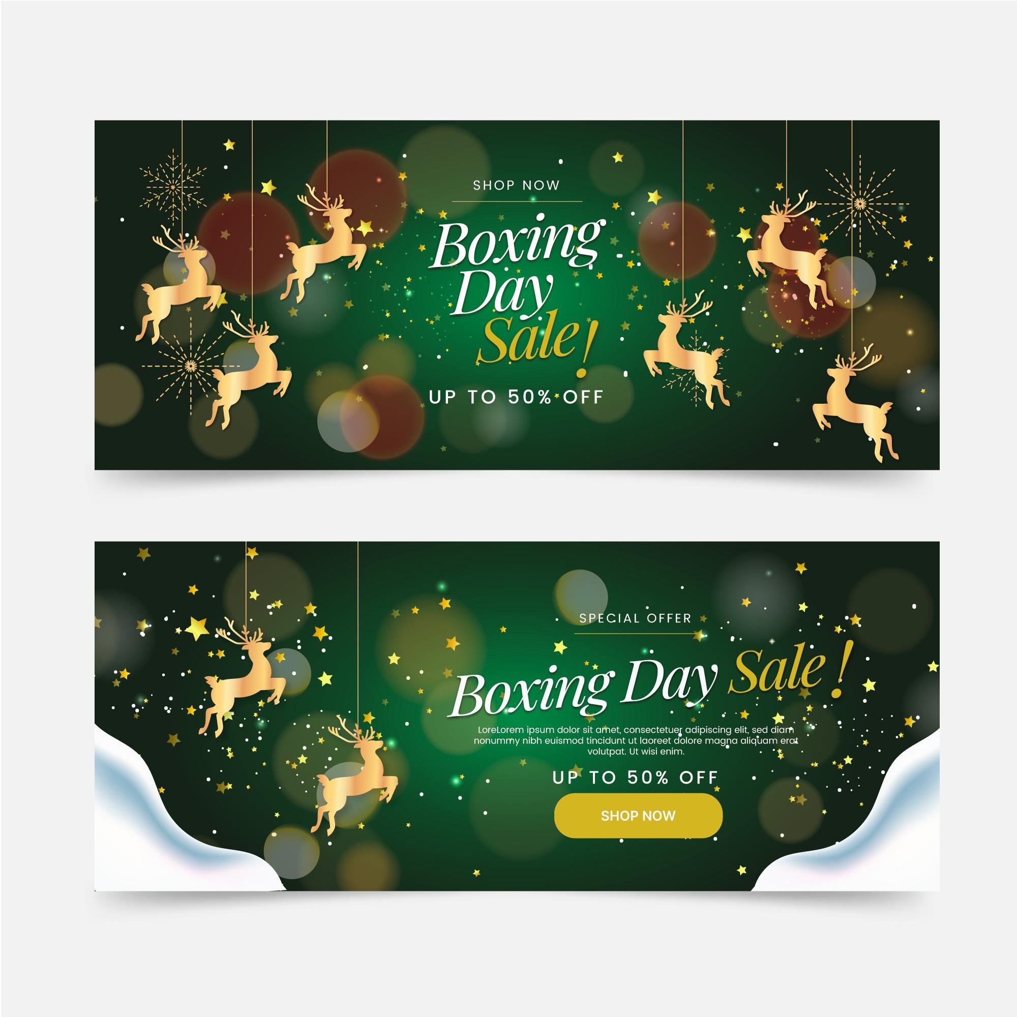 Vector Bộ Banner Ngang Boxing Day (Ngày Tặng Quà) – Style Gradient Hiện Đại Kích Cầu Mua Sắm