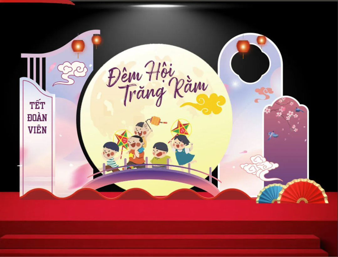Tải File CDR Vector Backdrop Trung Thu Đêm Hội Trăng Rằm Cùng Bé Thơ Vui Đón Tết Đoàn Viên
