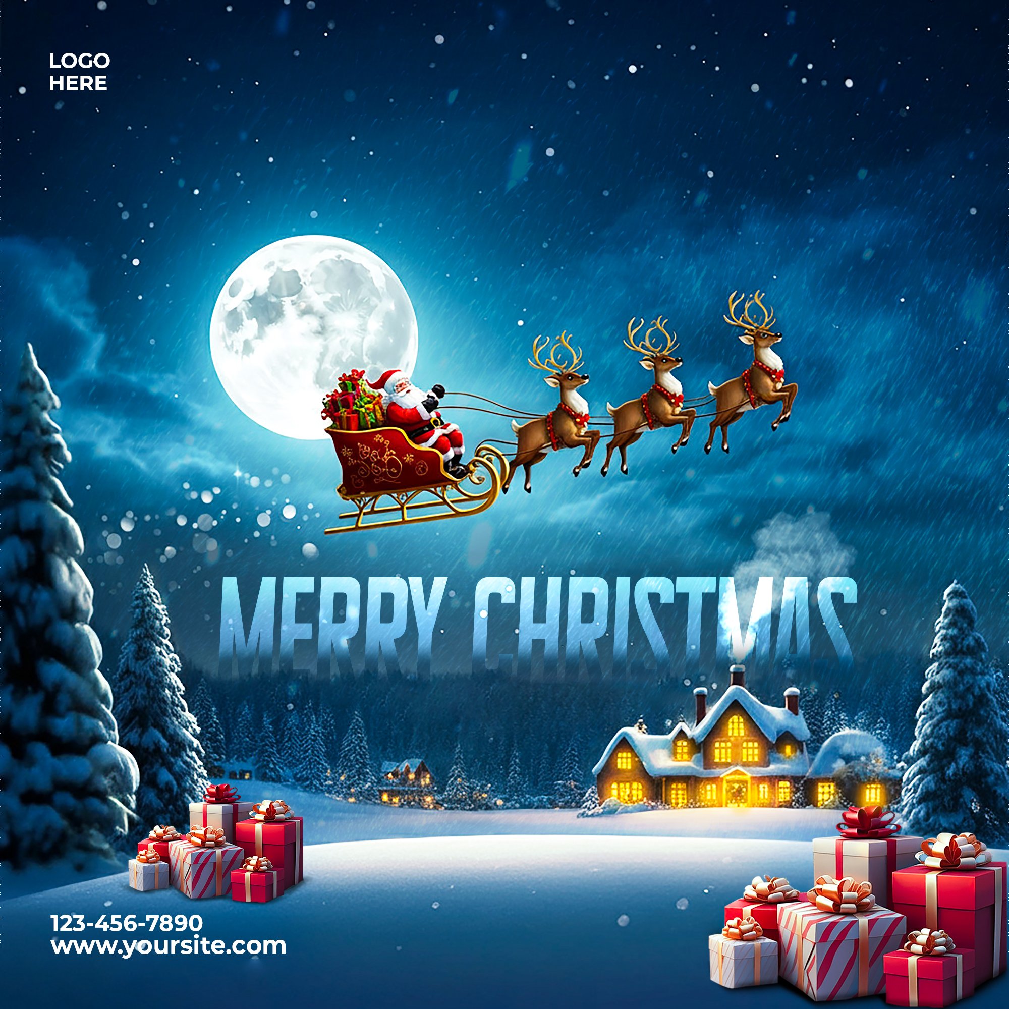 Vector Đỏ Noel: Hộp Quà Giáng Sinh, Tuyết Rơi & Ông Già Noel – Mẫu Decor Rực Rỡ