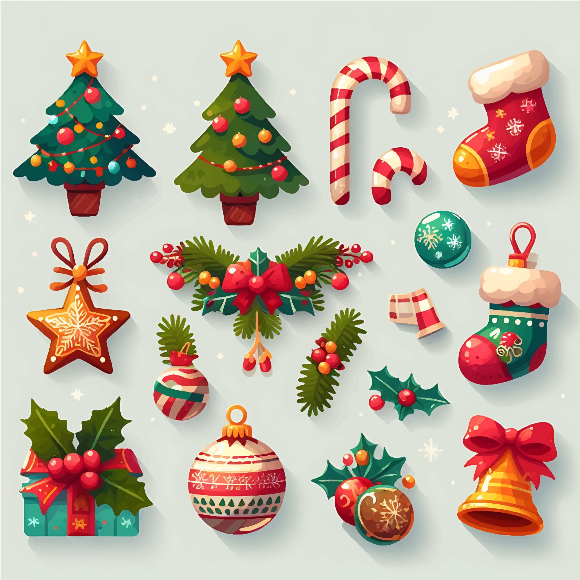 Vector Set Biểu Tượng Giáng Sinh & Trang Trí Năm Mới – Bộ Icon Free Tổng Hợp