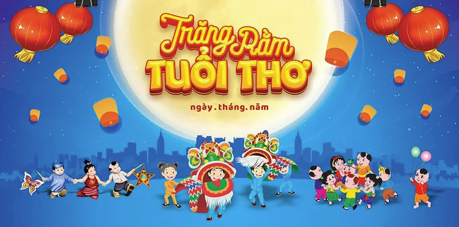 Tải File Vector Thiết Kế Banner Trung Thu Trăng Rằm Tuổi Thơ Với Đèn Lồng, Múa Lân & Trẻ Em Vui Hội