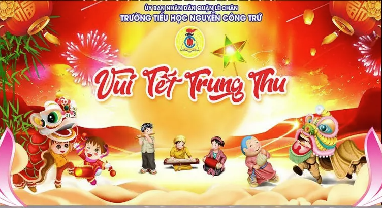 Tải File Vector Backdrop Sân Khấu Tết Trung Thu Rộn Ràng Cho Thiếu Nhi - Họa Tiết Múa Lân, Đèn Ông Sao