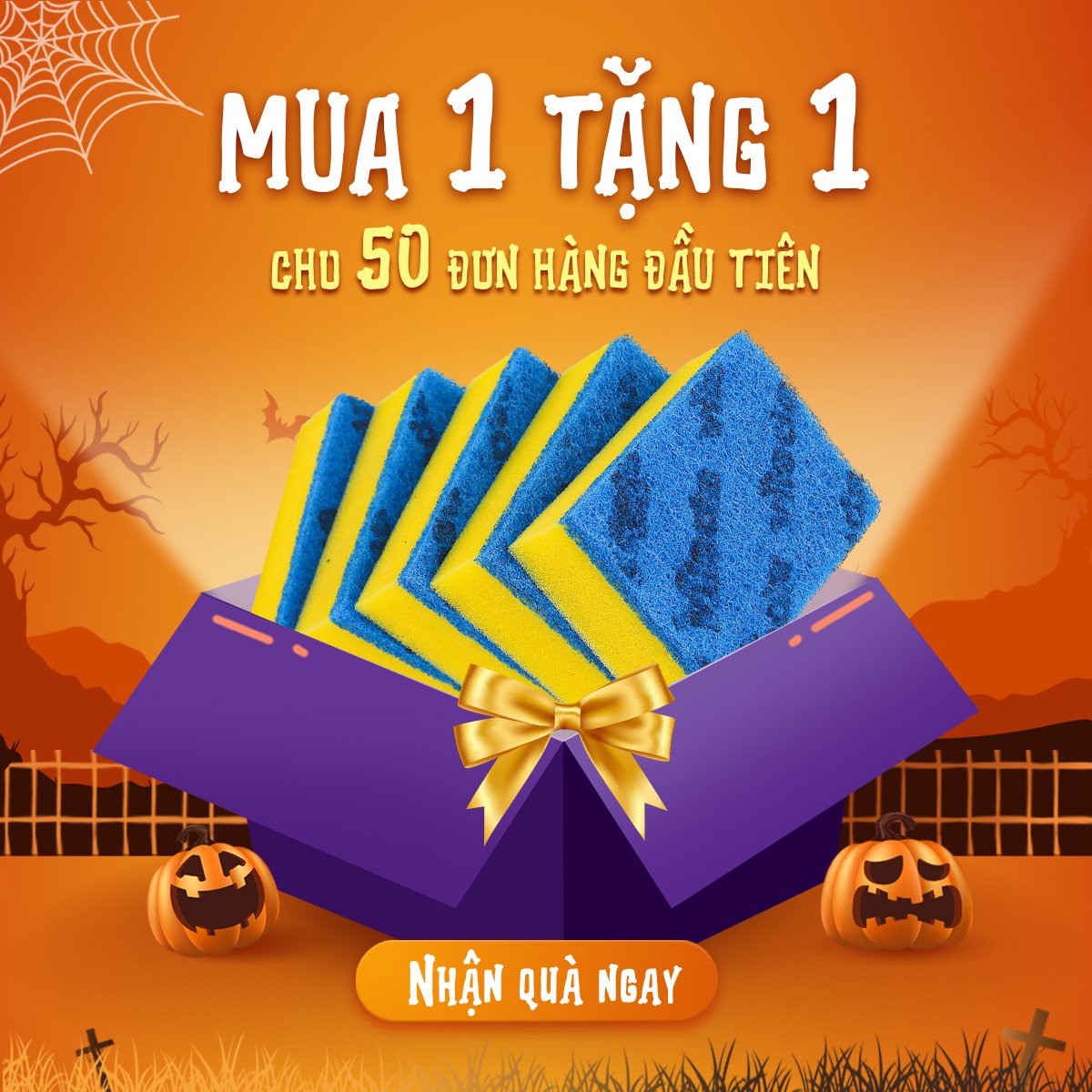Vector Poster Buy 1 Get 1 Free Halloween – Mẫu Banner Khuyến Mãi Mua 1 Tặng 1