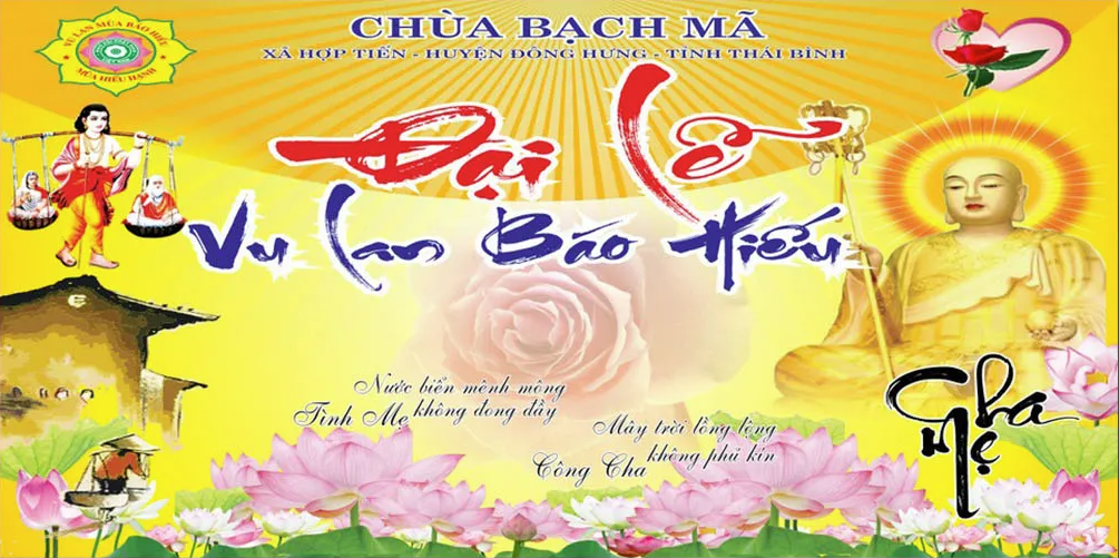 Backdrop đại lễ Vu Lan Báo Hiếu Chùa Bạch Mã – thiết kế trang nghiêm & sắc nét