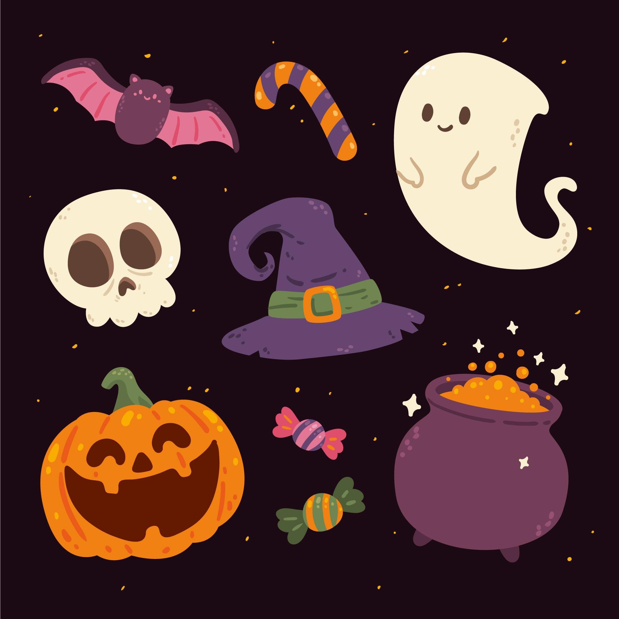 Hand-Drawn Flat Halloween Elements Collection – Bộ Vector Họa Tiết Vẽ Tay Độc Đáo