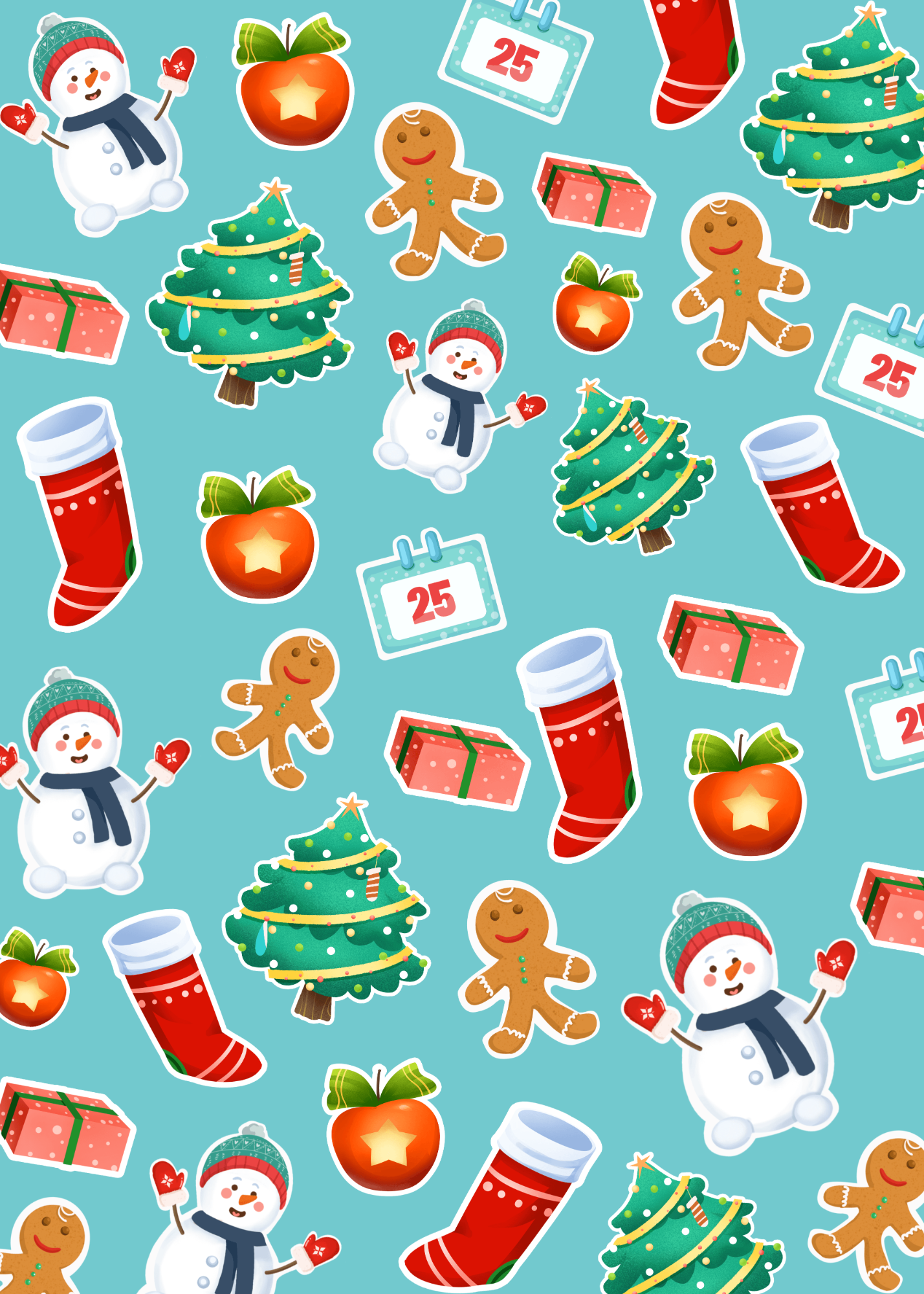 Pattern & Sticker Vector Trang Trí Giáng Sinh – Bộ Background / Tem Dán Festive Noel
