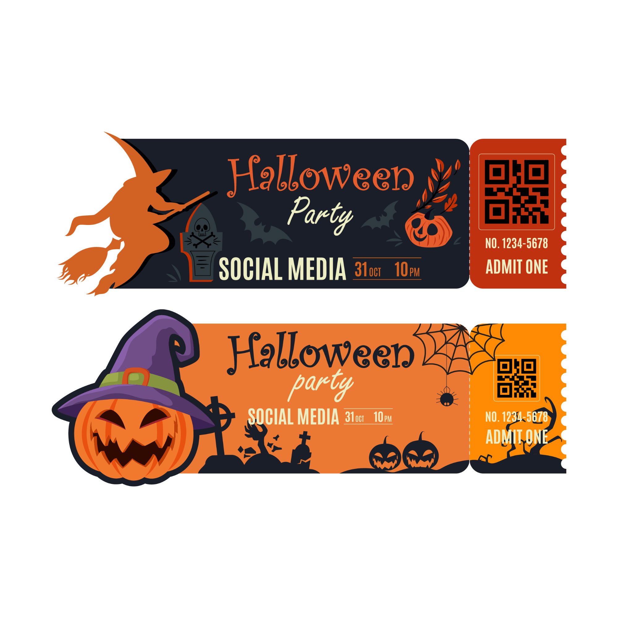File Vector Ticket / Voucher Halloween Night Party – Mẫu Vé Mời & Phiếu Quà Tặng