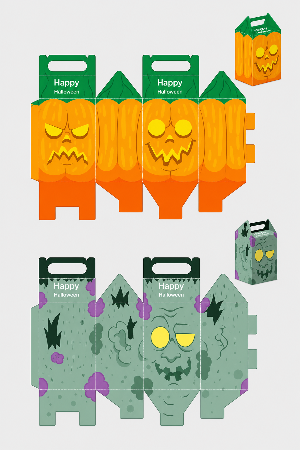 File Vector Khuôn Bế / Sơ Đồ Mở Rộng Hộp Quà Halloween (Gift Box Die-Cut Template)