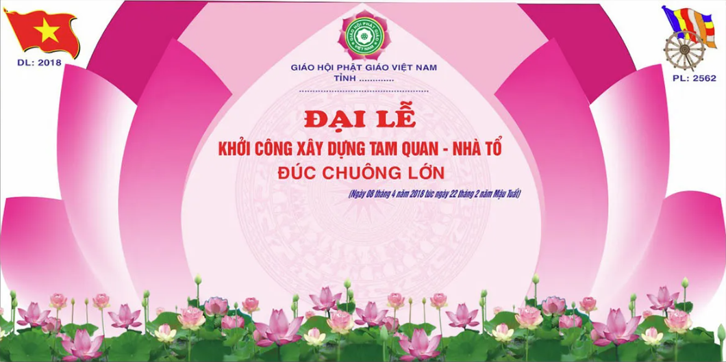 Tải File Vector Backdrop Đại Lễ Khởi Công Chùa, Đúc Chuông Lớn Với Hoa Sen Hồng Thanh Tịnh