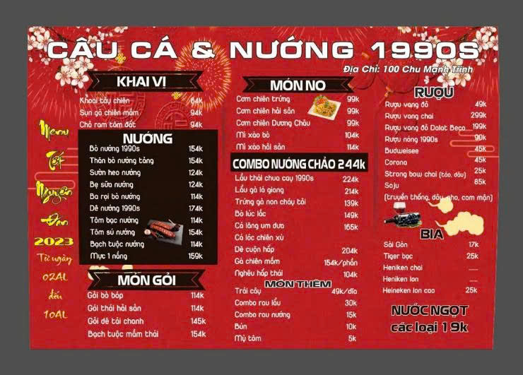 Menu Thực Đơn Nhà Hàng Cầu Cá & Nướng Phong Cách Mới