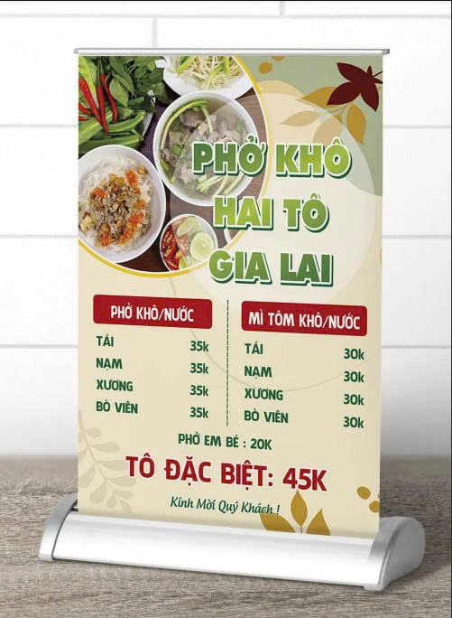 Mẫu Banner Cuốn Đứng Menu Phở Khô & Mì Tôm Phong Cách Hiện Đại