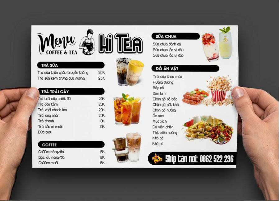 Mẫu Menu Quán Trà Sữa & Cà Phê Hi Tea