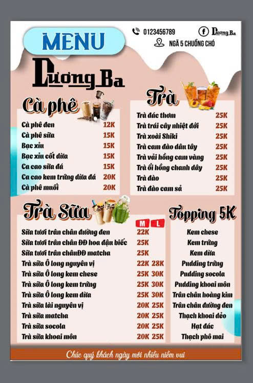 Vector Menu Quán Cà Phê Trà Sữa