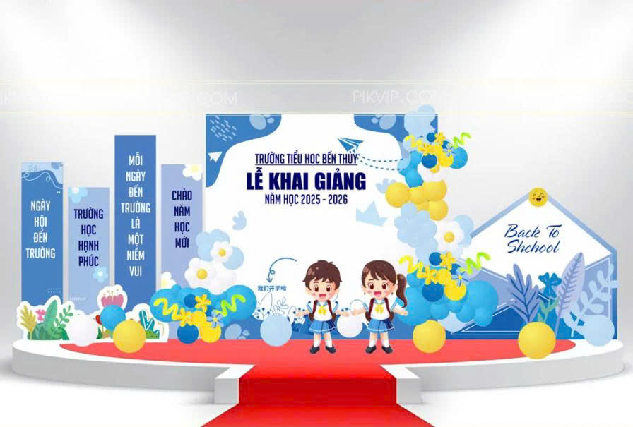 Vector Thiết kế Sân Khấu Lễ Khai Giảng Trường Tiểu Học