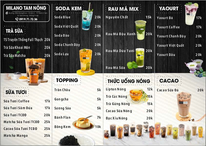 Menu trà sữa Milano Vector