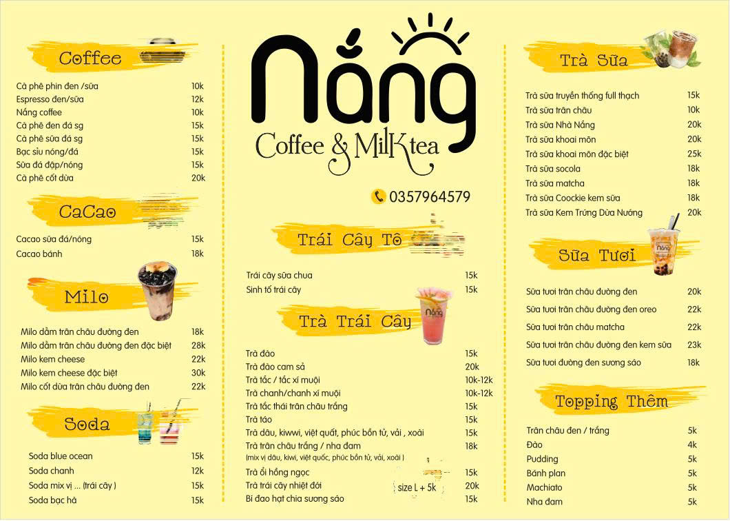 Menu Nắng Coffee Vector